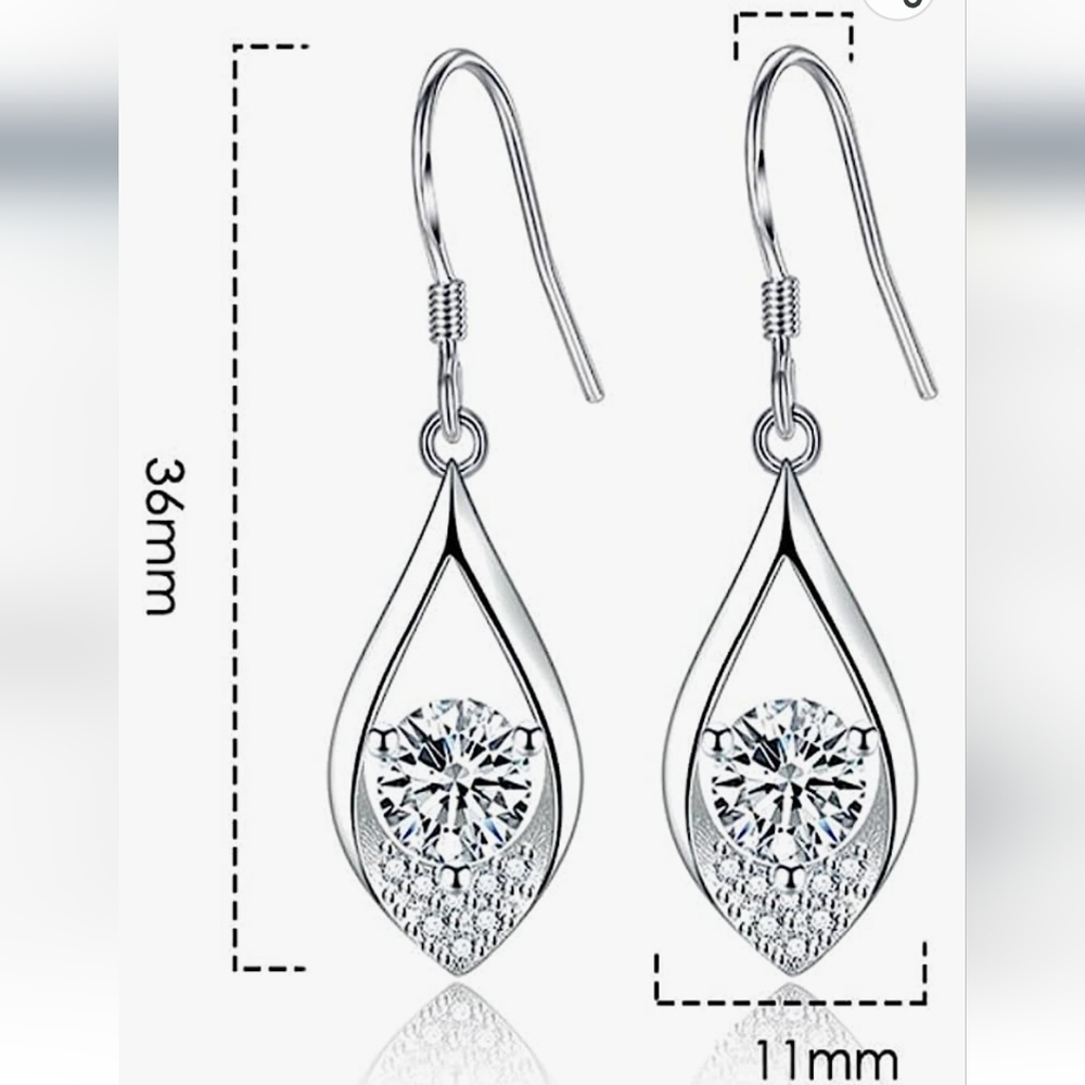 925 Sterling Silver & CZ Dangle Drop Earrings NWT - Picture 3 of 4